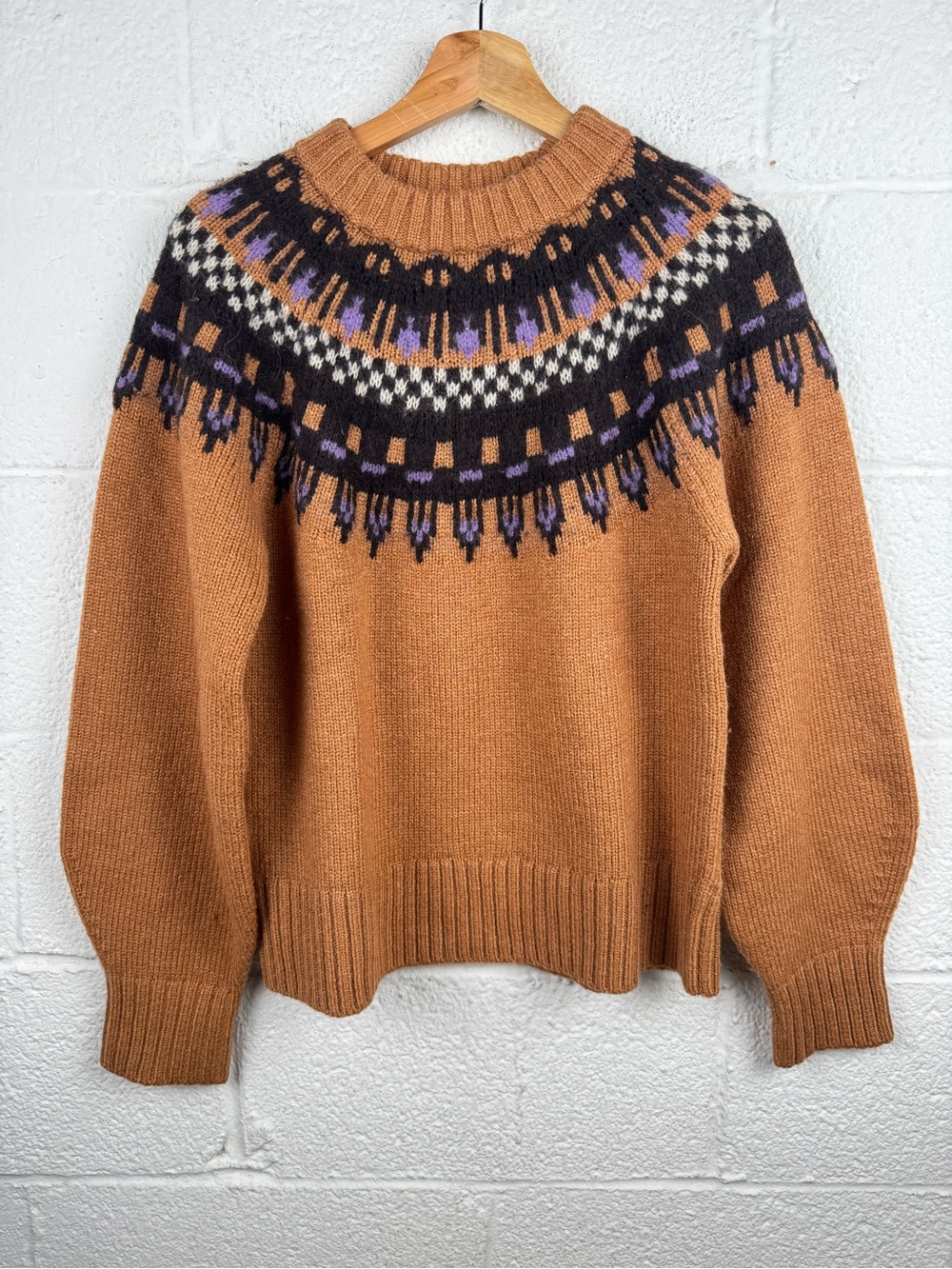 A.L.C. Oakley Fair Isle Wool Silk Alpaca Sweater Brown Multi Size M